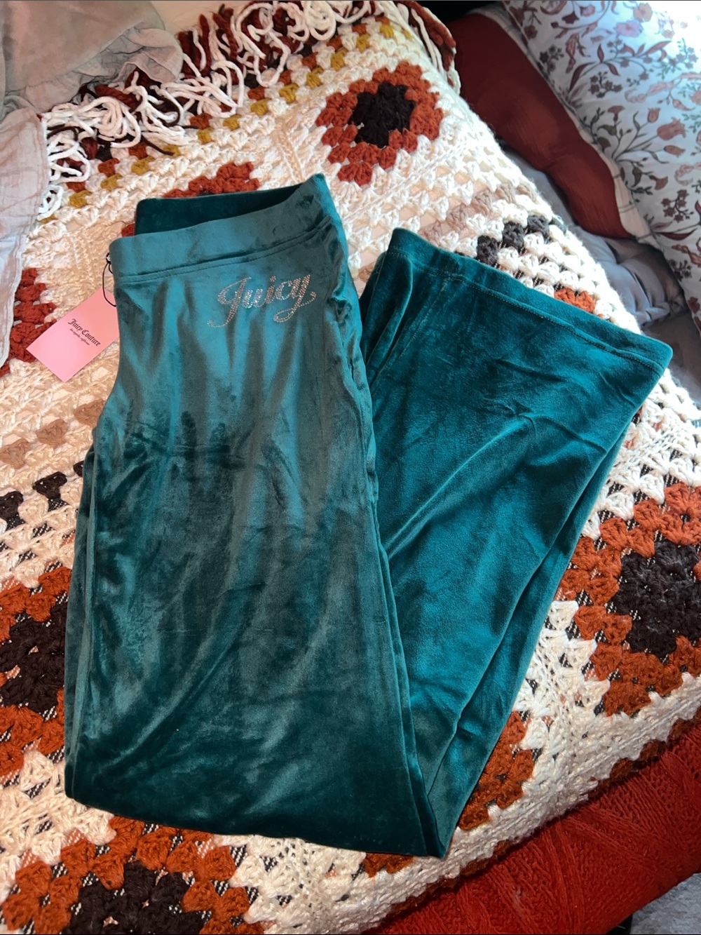 Juicy Couture Pine Velvet Lounge Pants with Rhinestone Logo